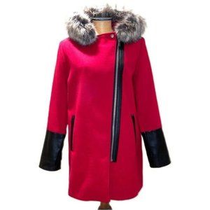 Attitude Asymmetrical Zipper?Hooded Jacket Size 12 Red